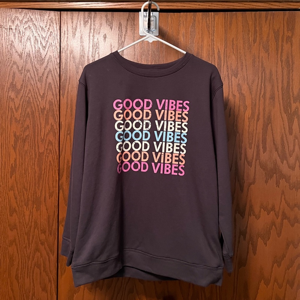 Good Vibes Sweatshirt size L gently worn smoke free pet free home CDM brand